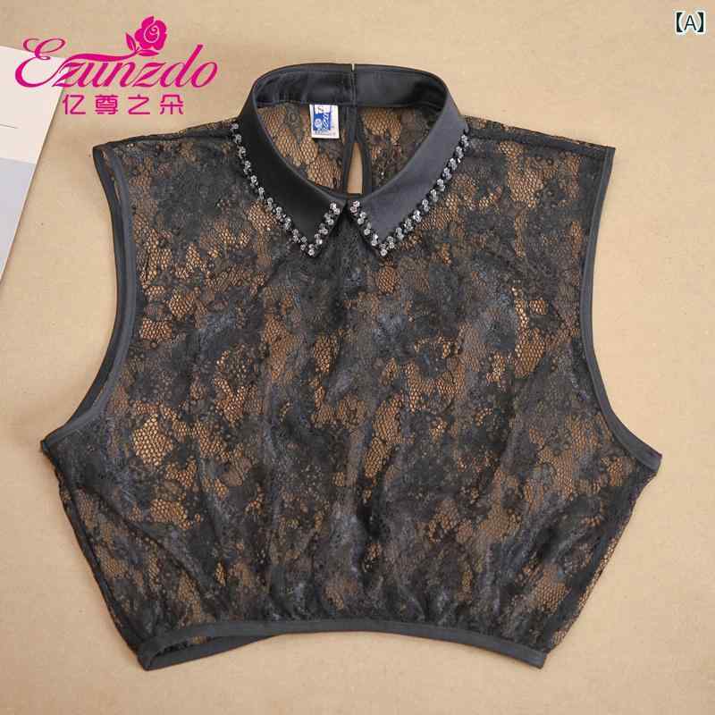 レディース レース おしゃれ 韓国 フェイクカラー ラインストーン 装飾 ブラック ホワイト ビジュー