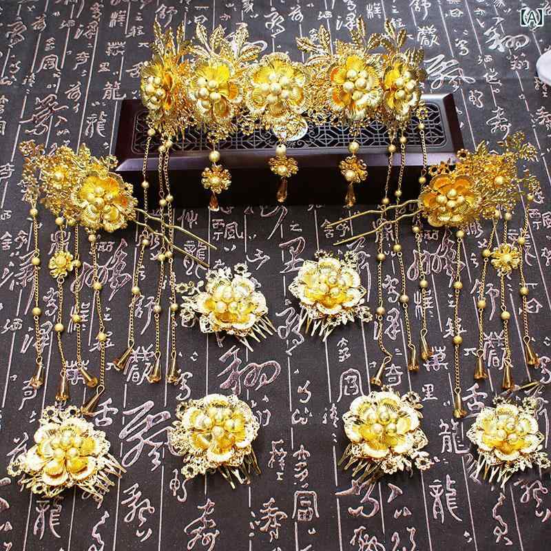 ヘアアクセサリー 中華風 タッセル 頭飾り 韓服 クラウン ゴールド ヘアピン