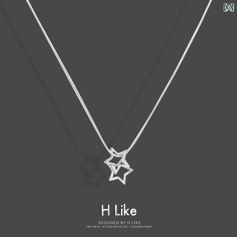 ネックレス メンズ レディース アクセサリー スター シンプル ペンダント ジュエリー カップル スネークチェーン シルバー