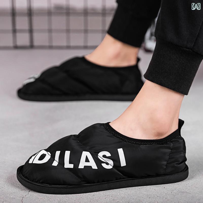 スリッパ ルームシューズ メンズ おしゃれ 秋冬 綿 室内 暖かい ダウン 防水 カジュアル 滑りにくい ブラック ブルー レッド