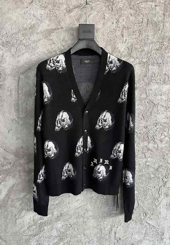 カーディガン メンズ ニット ロック ファッション カジュアル スカル ドクロ トップス ウール セーター ブラック