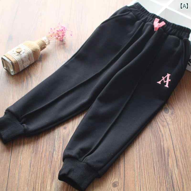 Long-Trousers, Trousers - パンツ キッズ 子供服 女の子 厚手 起毛 フリース カジュアル 刺繍 ピンク ネイビー グレー スウェット 韓国