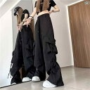 カーゴ パンツ レディース 秋冬 おしゃれ ワイド アメリカン レトロ 厚手 カジュアル ブラック イエロー ブルー