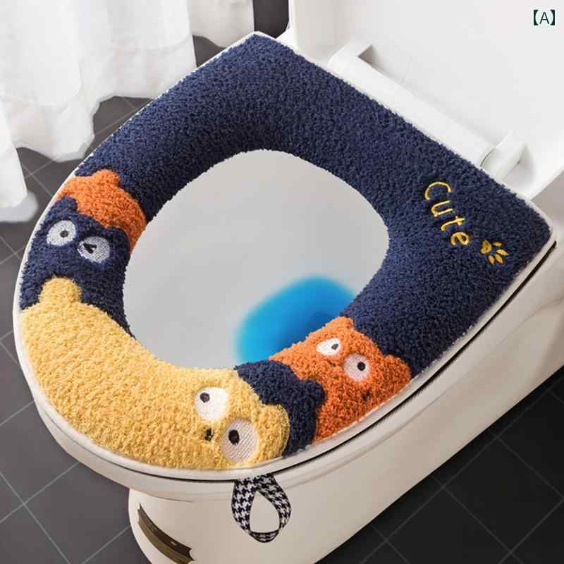 便座カバー 便座シート トイレ品 クッション 取っ手 オールシーズン 家庭 防水 厚手 かわいい ブルー ..