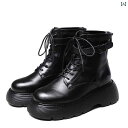 ブーツ レディース 厚 シューズ 秋冬 ショート ベルト バックル ラウンドトゥ レトロ ブラック ホワイト カーキ レースアップ