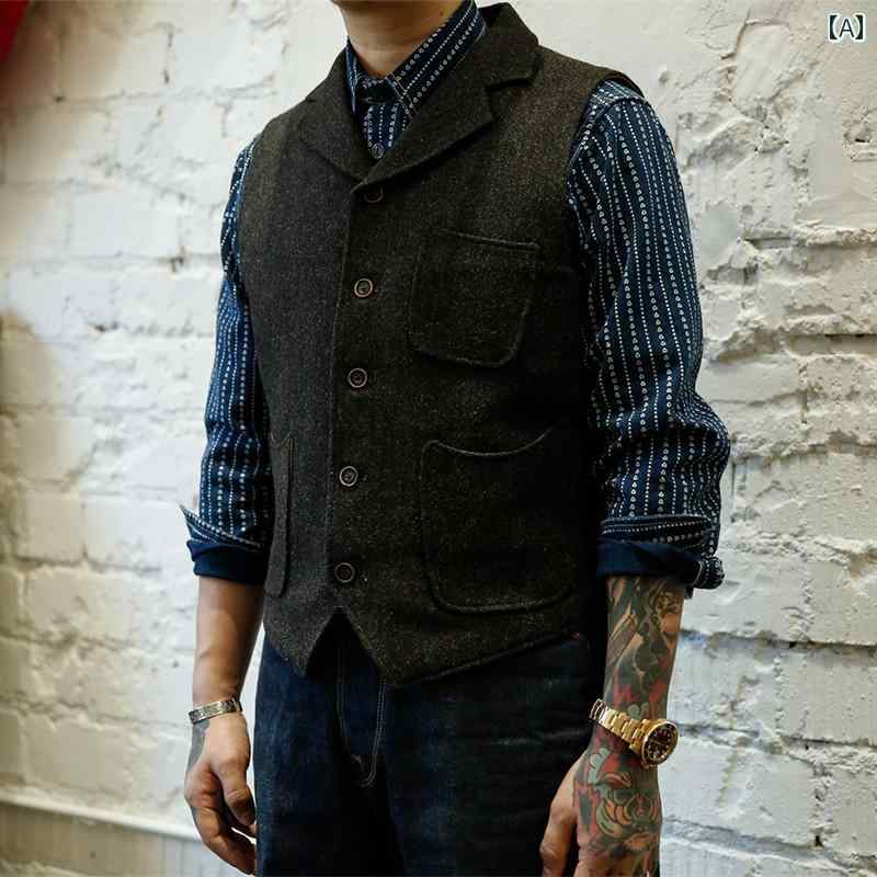 ベスト メンズ スーツ ジレ チョッキ 紳士 ファッション おしゃれ レトロ スリム カジュアル ウール グ..