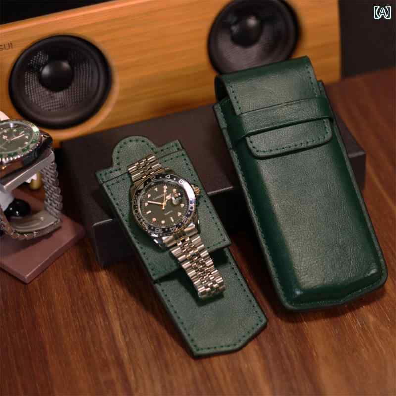 時計ケース 腕時計 携帯 収納 持ち運び レザー 革 旅行 ポータブル 保護 おしゃれ レトロ グリーン ブ..