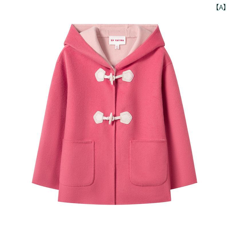 ダッフルコート キッズ アウター 子供服 女の子 秋冬 フード 丈 ファッション 韓国 かわいい レッド