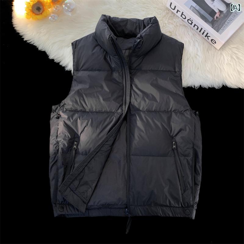 ダウンベスト メンズ アウター カジュアル 大きめサイズ 秋冬 暖かい ノースリーブ ジャケット スタンドカラー 軽量 ショート 黒 グレー