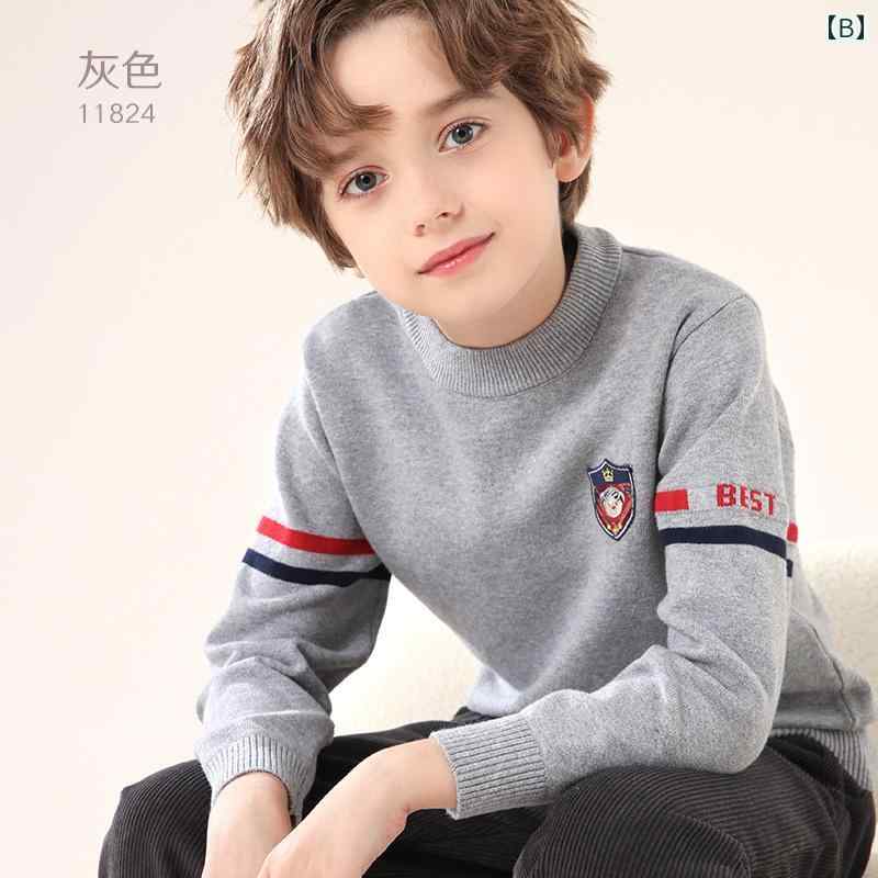 セーター ニット 子供服 キッズ 男の子 秋冬 暖かい トップス ラウンドネック ネイ...
