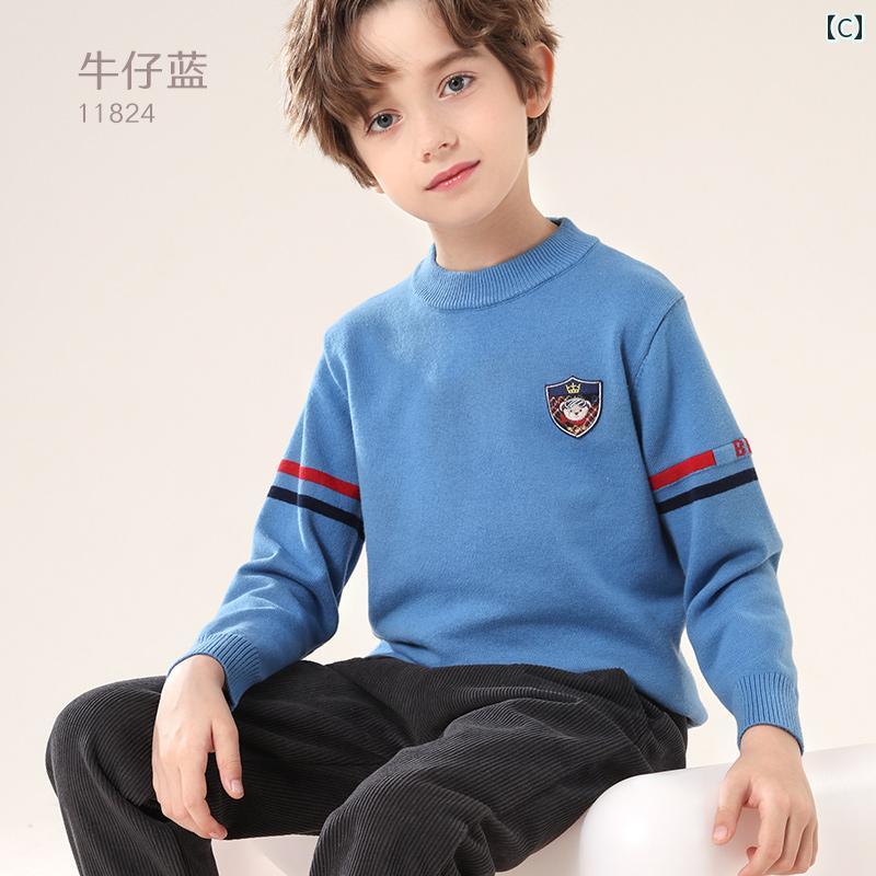 セーター ニット 子供服 キッズ 男の子 秋冬 暖かい トップス ラウンドネック ネイ...