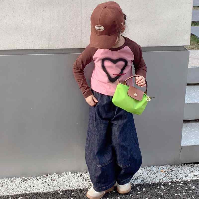 tシャツ キッズ 子供服 女の子 ロンT 長袖 春秋 ラグランスリーブ 綿 トップス ラウンドネック ピンク ブラウン 韓国