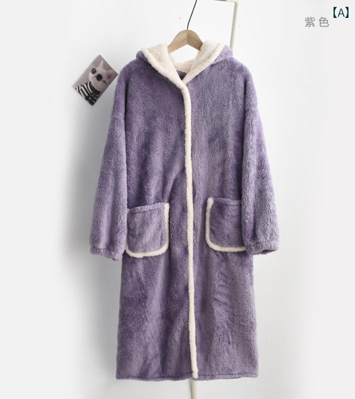 ルームウェア 部屋着 秋冬 パジャマ 暖かい おしゃれ もこもこ レディース フード ガウン 厚手 パープル ブルー レッド