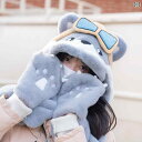 帽子 レディース くま耳 防寒 冬 かわいい 暖かい フード付 マフラー 一体型 ブルー ホワイト