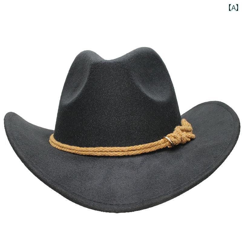 カウボーイハット ウエスタン テンガロンハット メンズ 帽子 麻 ロープ カジュアル 黒 ブラウン レッド