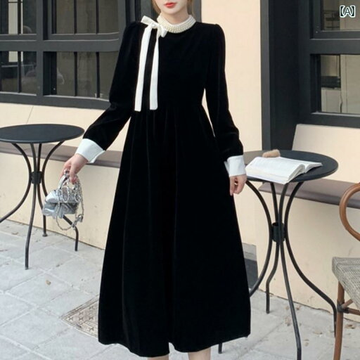 大きめサイズ レディース おしゃれ ファッション カジュアル 上品 フェミニン デート 女子会 普段使い 秋冬 フレンチ レトロ ビーズ カラー ドレス スイート リボン ゴールド 起毛 リトル ブラック ドレス 大きめサイズ レディース おしゃれ ファッション カジュアル 上品 フェミニン デート 女子会 普段使い 秋冬 フレンチ レトロ ビーズ カラー ドレス スイート リボン ゴールド 起毛 リトル ブラック ドレス