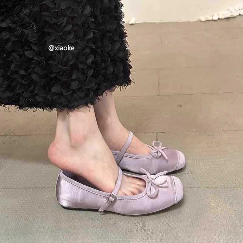 パンプス レディース メリージェーン バレエ サテン スクエアトゥ ワンストラップ インヒール3cm ロー..