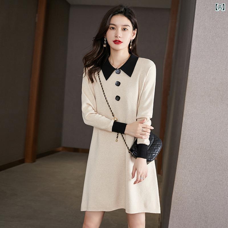 ワンピース レディース おしゃれ 上品 通勤 オフィス カジュアル デート 女子会 ウール ニット 初秋冬 レングス セーター