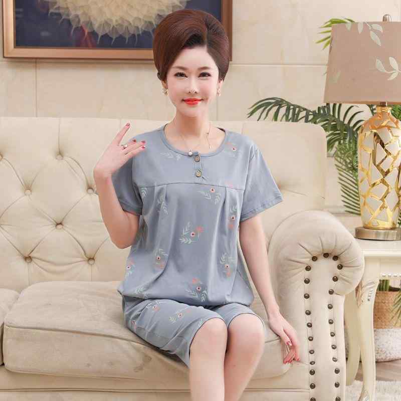 パジャマ ルームウェア ミセス 中年女性 春夏 綿 コットン 半袖 七分丈パンツ 丸首 ゆったり 薄手 快適..