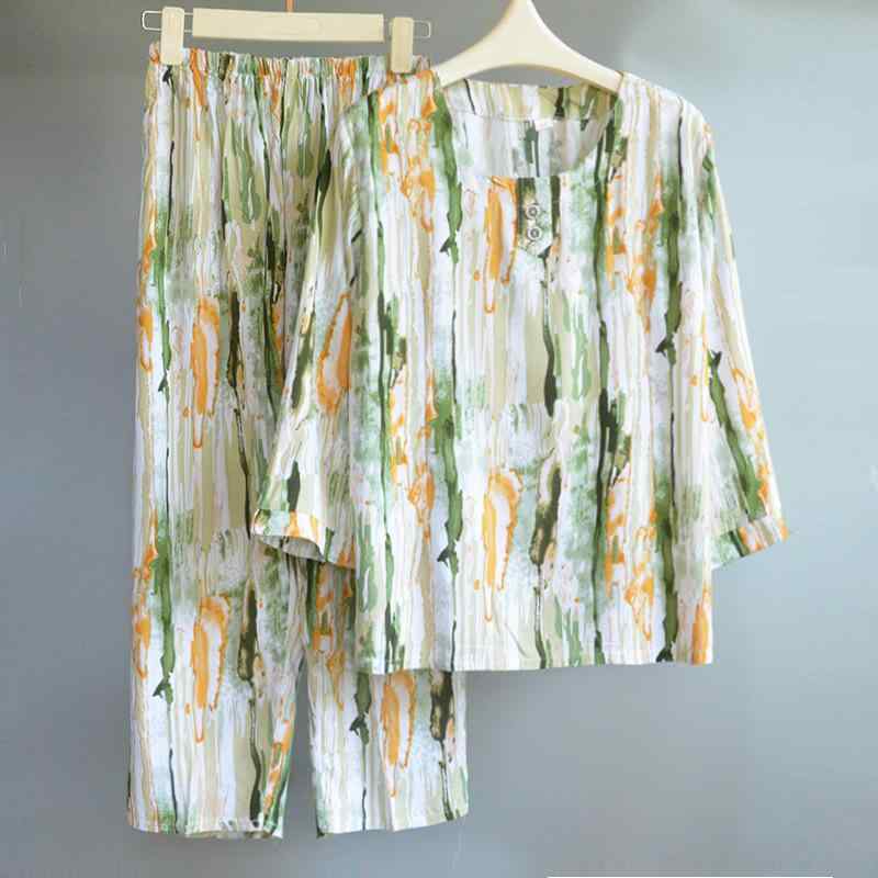 パジャマ ママ シニア ミセス 女性 再生繊維 ルームウェア 半袖 五分袖 上下セット ホームウェア ラウ..