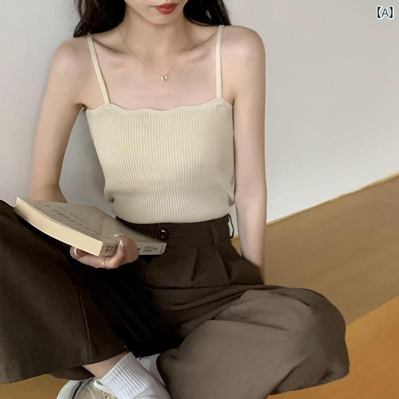 レディース トップス カジュアル おしゃれ 普段使い ニットキャミソール 春秋 韓国 スリムフィット イ..