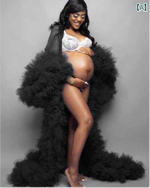 マタニティ フォト 衣装 おしゃれ 記念 思い出 メモリー 写真 秋冬 大きめサイズ 妊婦 ロングメッシュ カーディガン コート