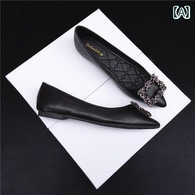 パンプス レディース 靴 フォーマル 入学式 卒業式 セレモニー 秋 黒 ポインテッドトゥ エレガント 韓国 ぺたんこ スクエア バックル ソフト ソール 夏