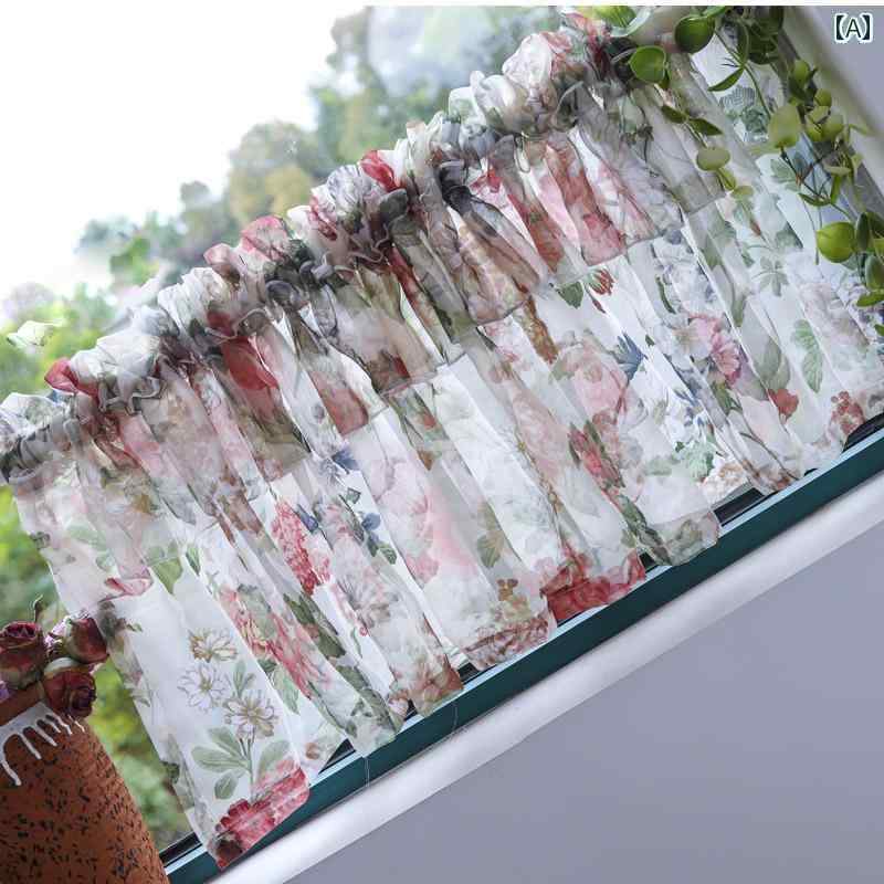 カフェ カーテン おしゃれ 目隠し モダン シンプル 田園 花 ガーゼ キッチン 小 装飾 ショート ハーフ ブロッキング コーヒー 生地