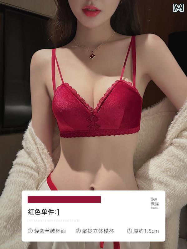 レディース 下着 インナー 秋冬 赤 貧乳 まめ て 垂れ 防止 セクシー ブラセット