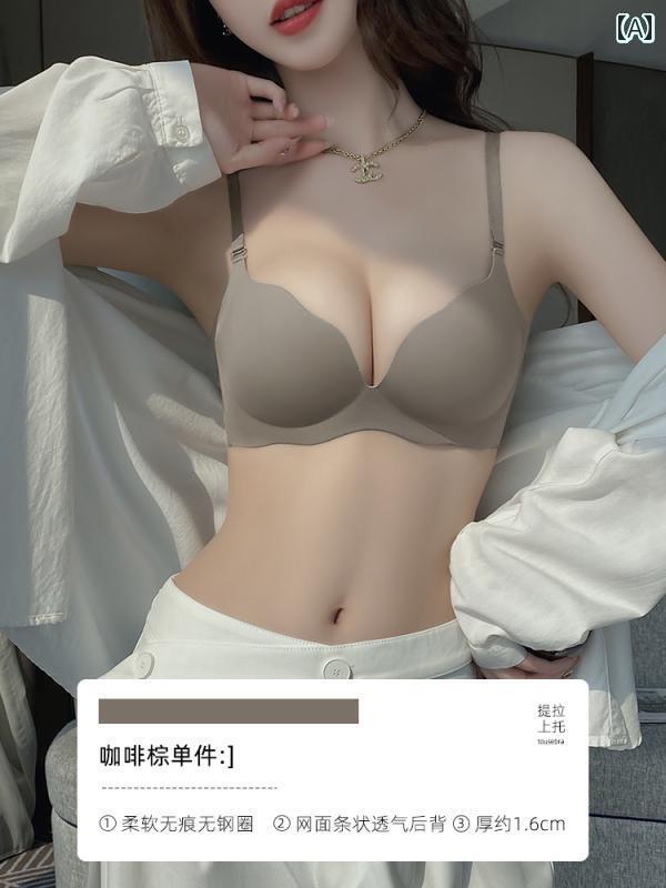 下着 レディース 小さめ 胸 シームレス スチール スリム 大きく 集められ 夏 薄手 涼しい フラット チェスト ブラジャー パンテー セット