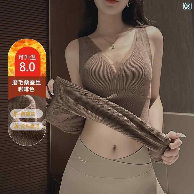 下着 レディース ブラジャー ブラ インナー ウェア 快適 レディース シームレス 起毛 サーマル 厚手 秋冬 Vネック スリミング ワンピース カップ ベース 屋外着 可能