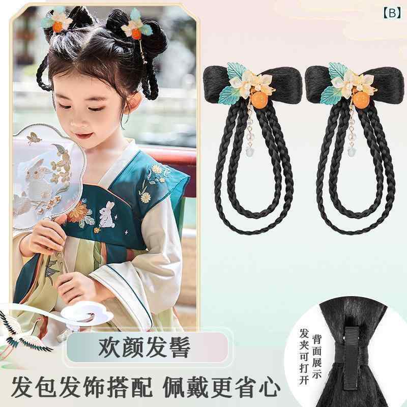 ウィッグ レディース レトロ コスプレ 舞台 発表会 小道具 子供 漢服 ワンピース ヘア パッド お団子 ヘッド バンド 明 式 リボンお団子