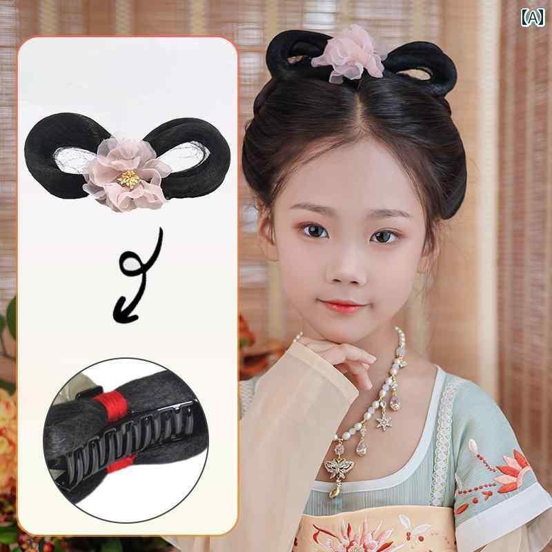 ウィッグ レディース レトロ コスプレ 舞台 発表会 小道具 漢服 子供 ヘア バッグ 一体型 グラバーお団子 ヘア お団子 ヘア 発明 ヘア バッグ 普段使いお団子 ヘア