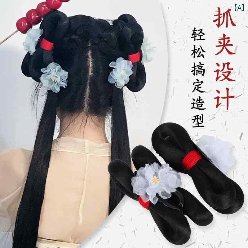 ウィッグ かつら レトロ コスプレ 舞台 演者 小道具 漢服 ヘア 花 つぼみ 掴み クリップ 漢服お団子 リ..