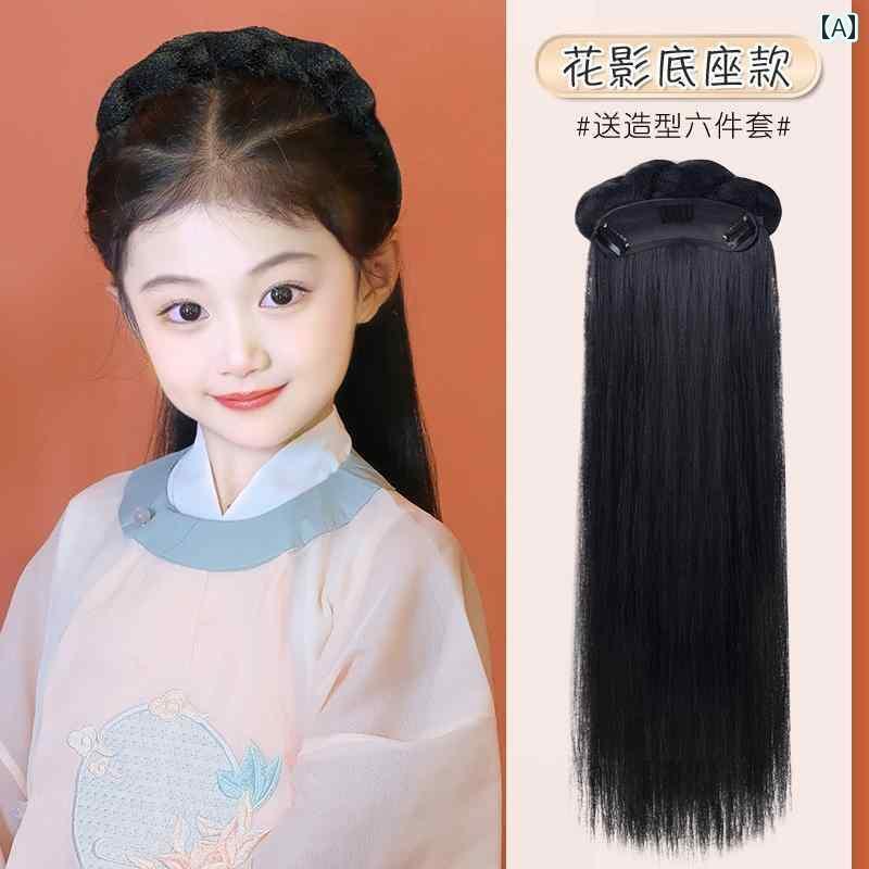 ウィッグ かつら レトロ コスプレ 舞台 演者 小道具 子供 漢服 バッグ オールインワン ヘア フープ 衣..