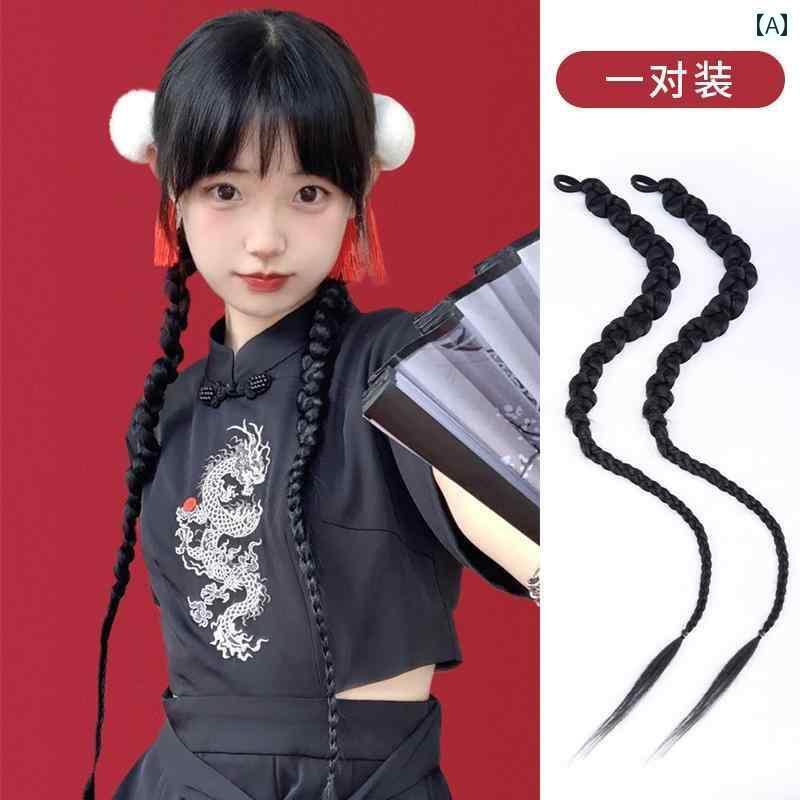 ウィッグ かつら レトロ コスプレ 舞台 演者 小道具 ポニーテール レディース 三つ編み 三つ編み ヒッ..