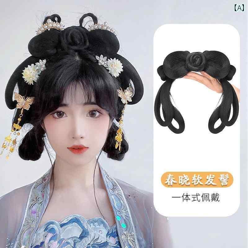 ウィッグ かつら レトロ コスプレ 舞台 演者 小道具 衣装 漢服 バッグ オールインワン ヘア バンド フ..