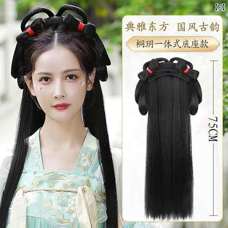 ウィッグ かつら レトロ コスプレ 舞台 演者 小道具 漢服 ワンピース ヘア バンド 帽子 フル セット お団子 衣装 普段使い スタイリング パッド ヘア ...