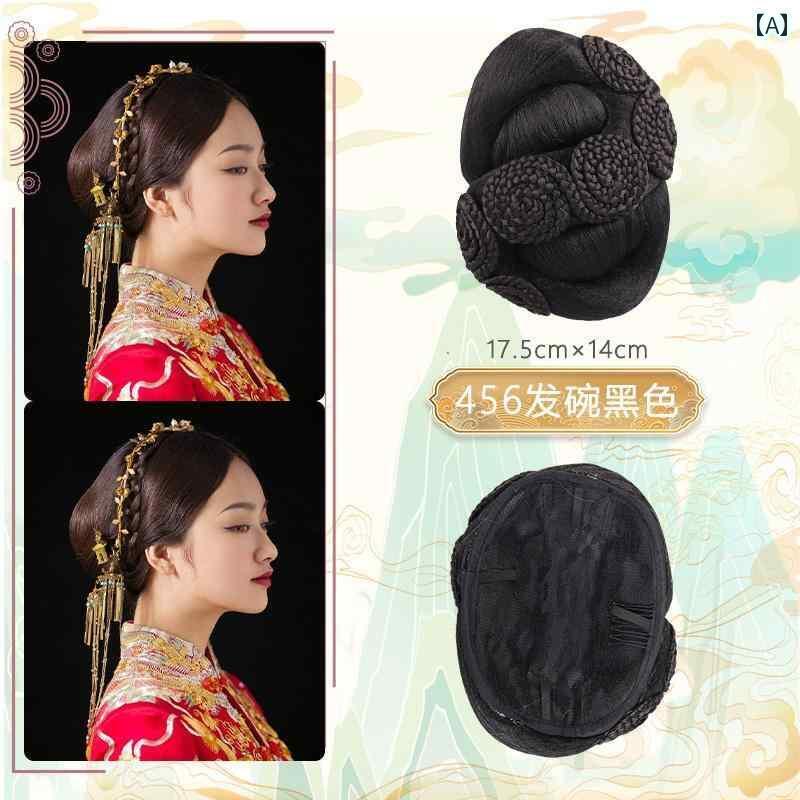 ウィッグ かつら レトロ コスプレ 舞台 演者 小道具 花嫁 秀和お団子お団子 ヘア ヘア後頭部 漢服 お団子 ヘア 後部 エリア 結婚式 ヘア バッグ