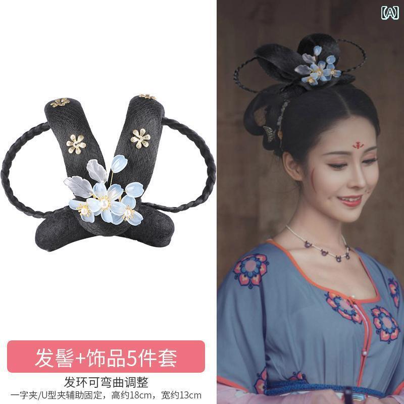 ウィッグ かつら レトロ コスプレ 舞台 演者 小道具 大人 パフォーマンス スタイリング セット 漢服 頭飾り 衣装 大人 フェアリー ヘア バッグ アクセサ...