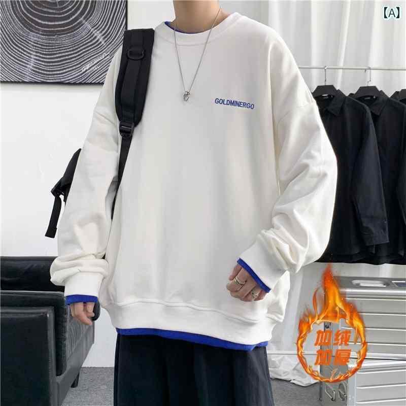 メンズ トップスス アウター インナー おしゃれ フェイク セットアップ ラウンドネック スウェットシャツ 春 長袖 Tシャツ カジュアル スポーツ ジャケット シャツ