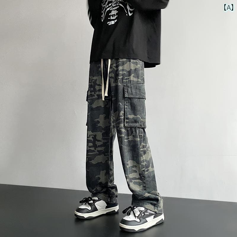 メンズ ズボン ボトムス パンツ おしゃれ 迷彩 ジーンズ アメリカン ウエスト ストレート ストリート ヒップ ホップ ワークウェア カジュアル