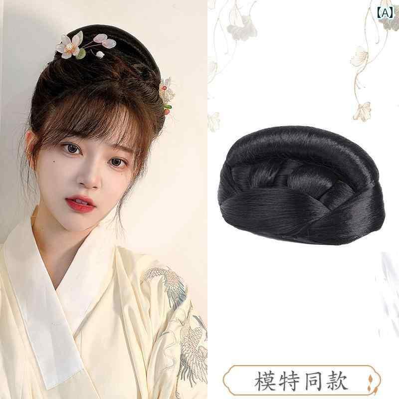 ウィッグ かつら レトロ コスプレ 舞台 パフォーマンス 演者 小道具 漢服 ヘア 衣装お団子 宋朝 風 ヘ..