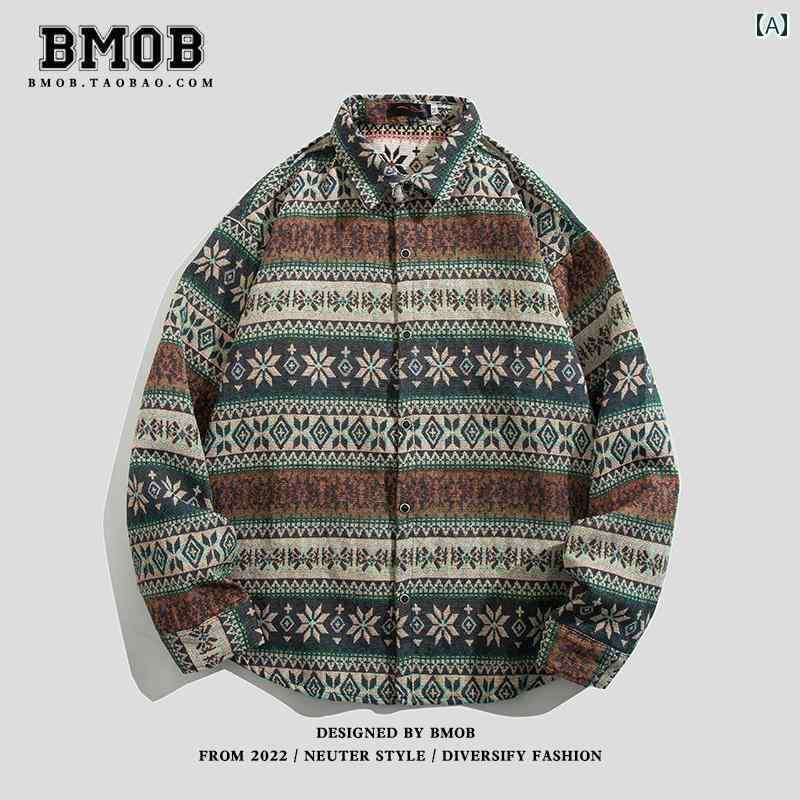 メンズ トップスス シャツ アウター インナー おしゃれ レトロ 春 アミ カーキ ヴンテージ風 エスニッ..