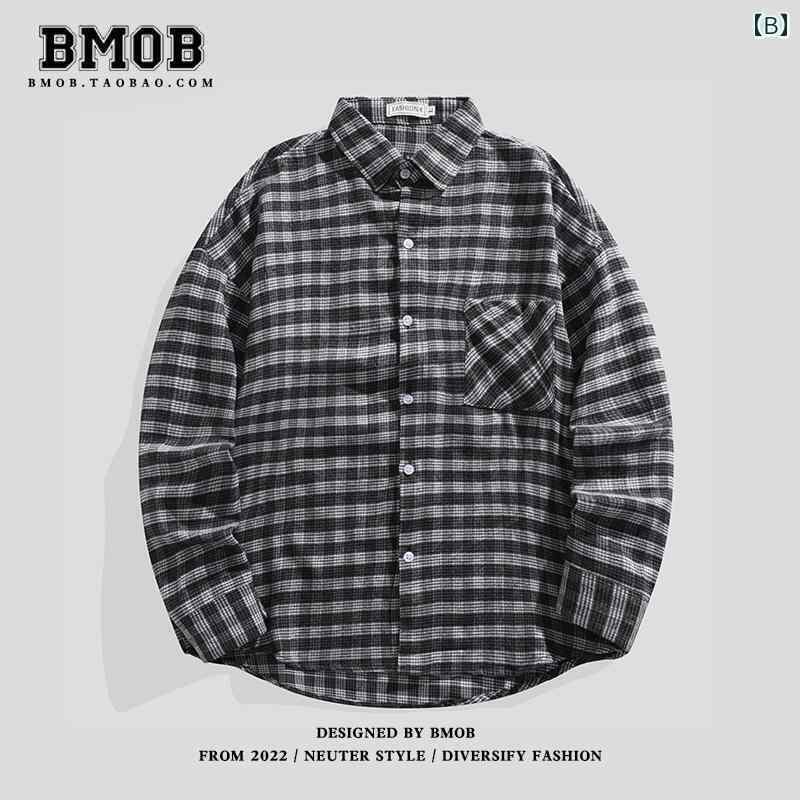 メンズ トップスス シャツ アウター インナー おしゃれ レトロ チェック 春秋 韓国 トレンド カジュアル ジャケット