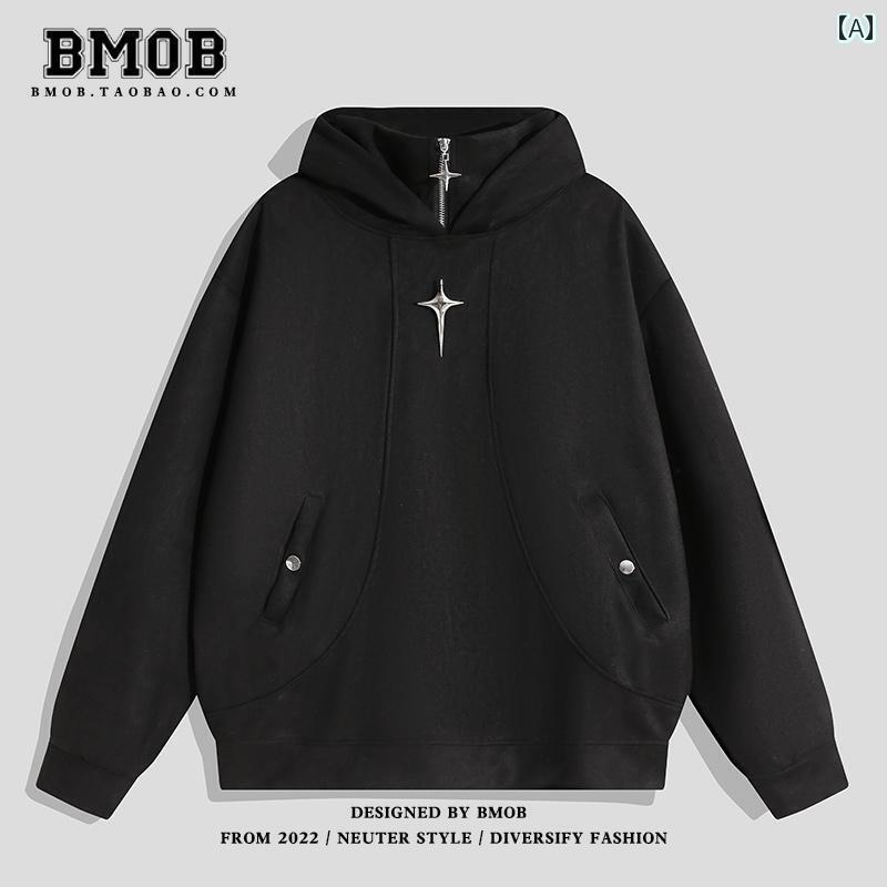 メンズ トップスス アウター インナー おしゃれ アメリカン レトロ スウェットシャツ フェイク セットアップ スエード フード ハーフ ジップ ストリート ジャケット