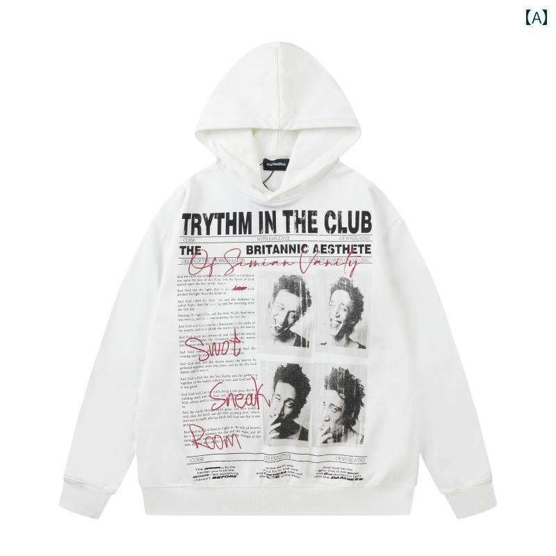 メンズ トップスス アウター インナー おしゃれ アメリカン ストリート マガジン ポートレート プリント レター フードスウェット シャツ カジュアル ジャケット