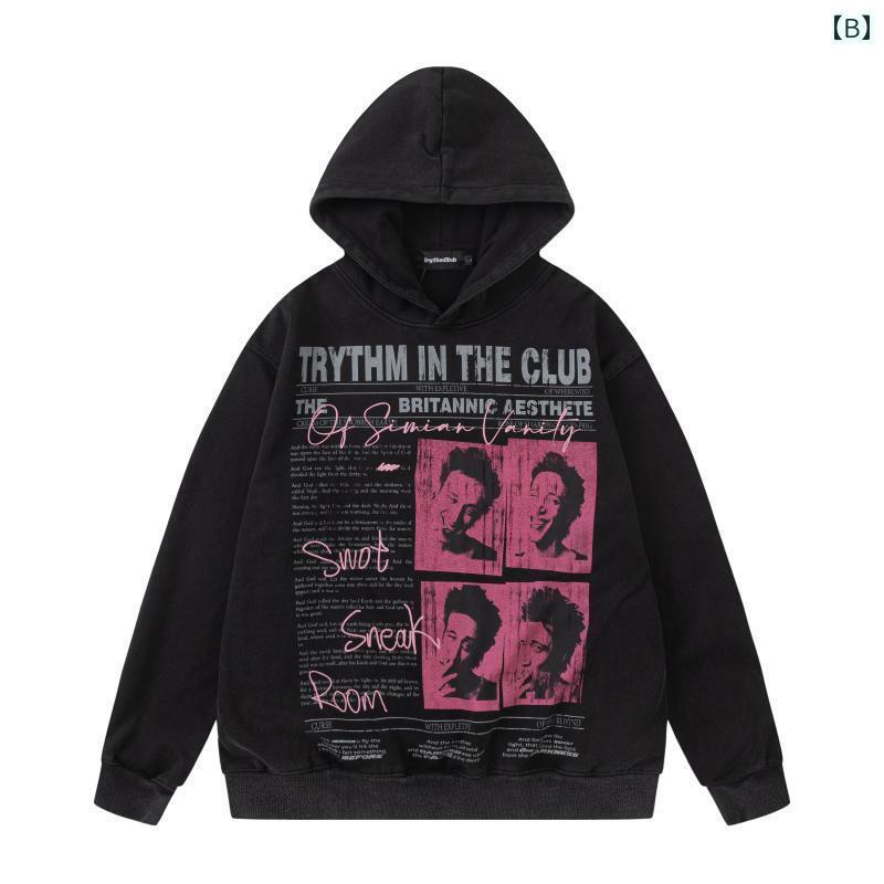 メンズ トップスス アウター インナー おしゃれ アメリカン ストリート マガジン ポートレート プリント レター フードスウェット シャツ カジュアル ジャケット