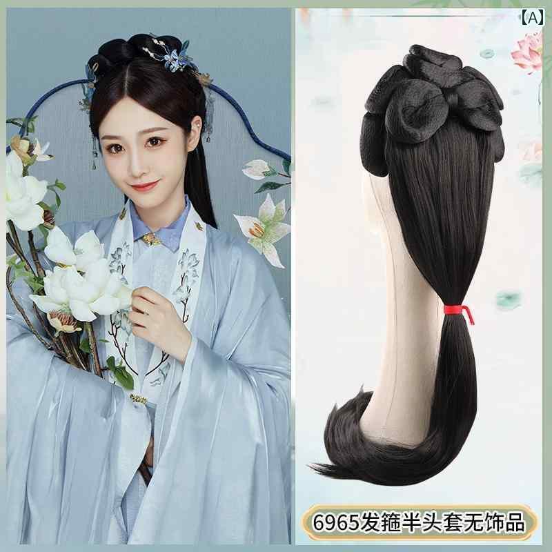 ウィッグ かつら レトロ コスプレ 舞台 パフォーマンス 演者 小道具 漢服 頭飾り 衣装 オールインワン バック プレスお団子 ヘア 後頭部 宋 時代 ヘア ...