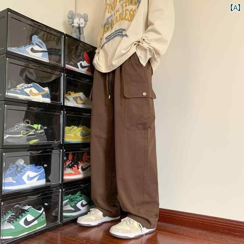 メンズ ズボン ボトムス パンツ おしゃれ 秋 茶 カジュアル レトロ ストリート ワイドレッグ
